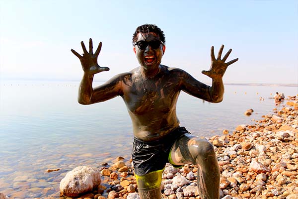 Frank takes the plunge at the Dead Sea.  