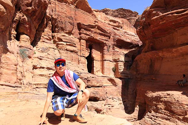 Taking in the awe-inspiring beauty of the ancient city of Petra in Jordan.